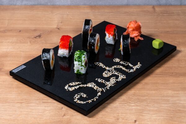Taca granitowa czarna z sushi